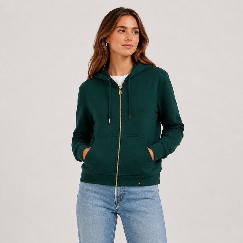 American Giant Women's Relaxed Classic Full Zip Green Gold Zipper Small NWOT